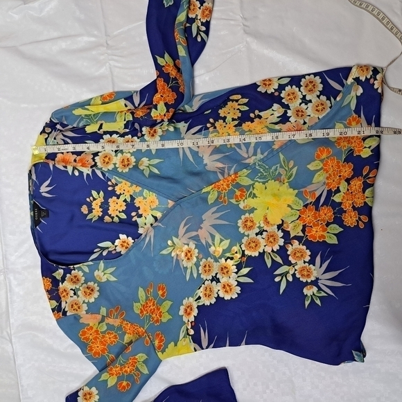 Guess Floral V-Neck Blouse - Blue and Yellow - Picture 7 of 10